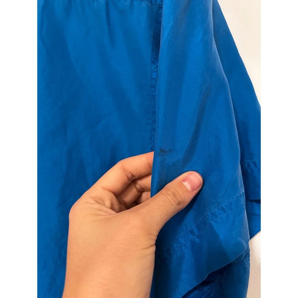 Impact Mens Vintage 100% Washable Silk Short Sleeve Button Down Shirt Blue L